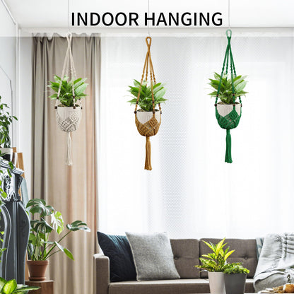 IDEEEPAN Macrame Plant Hanger - Fits 3 to 6 inches Pots for Indoor Outdoor, 35 Inch, Set of 2, Ivory (POTS NOT Included)