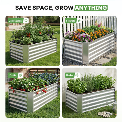 HEALSTOK Galvanized Raised Garden Bed Kits, 2 Pack Metal Planter Box Outdoor, 4x2x1.4ft Rectangular Steel Planter Bed for Vegetables, Fruits, Flowers, Herbs(Silver)