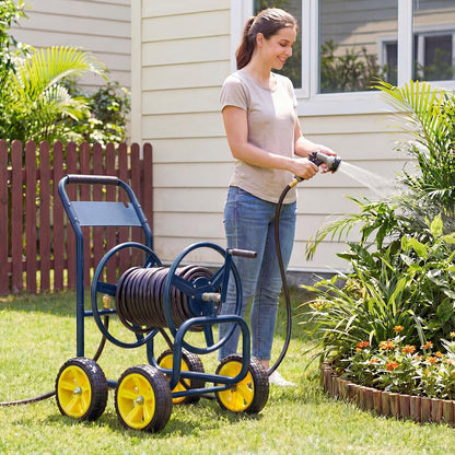 Toolsempire Garden Hose Reel Cart, Mobile Water Hose Cart with Heavy-duty Metal Frame & 4 Solid Wheels, Hold up to 330 ft of 5/8" Hoses, Outdoor Planting Tool for Lawn & Backyard (Navy Blue)