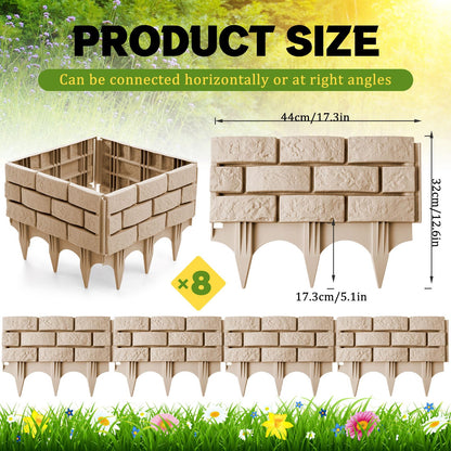 Landical 8 Pcs Gray Retaining Wall Block Faux Stone Edging for Landscaping, 17 x 13 Inch Garden Border Landscape Edging Blocks Garden Plastic Fence for Mulch Flower Bed Patio Lawn Path Walkway