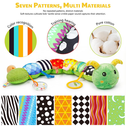 Baby Toys 0-6 Month Musical Caterpillar Toy for Infant 0-3 3-12 Months,Mirror Crinkle Rattle Tummy Time Sensory Toys Newborn Boys&Girls Stuffed Plush Gifts,Car Seat Toys for Outings