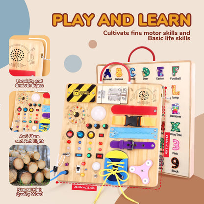 Sumsoltic Busy Board,Montessori Toys for 1-3 Year Old Boys & Girls,Travel Educational Learning Activities for Toddlers,Sensory Toy for Kids with Autism (Busy Board v3)
