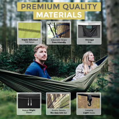 Miztli Camping Hammock -Portable Hammock w/Spacious Net & Tree Straps w/Adjustable Loops, Double and Single Hammock for Outdoor, Indoor, Hiking and Travel