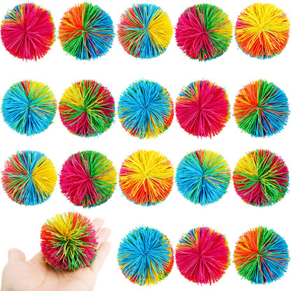 Cagemoga 18 Pack 2.36 Inch Stringy Balls Soft Rainbow Stringy Balls Silicone Silk Ball Active Fun Toy for Kids Birthday Christmas Easter Party Favors Classroom Rewards Gift Bag Fillers