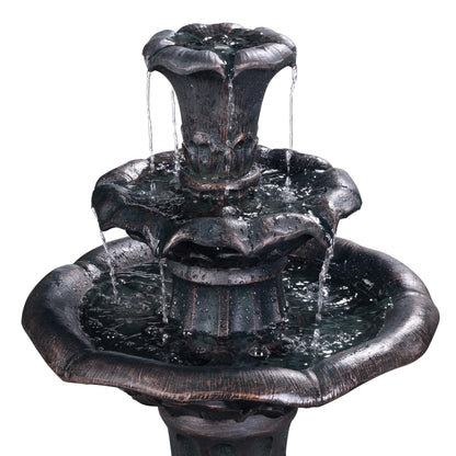 Teamson Home Lily Flower Floor Pedestal 3 Tiered Floor Waterfall Fountain with Pump for Outdoor Patio Garden Backyard Decking, 38 Inch Height, Dark Gray
