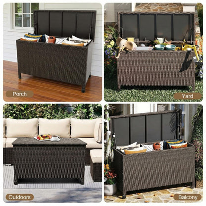 GarveeHome 185 Gallon Wicker Deck Box, All-Weather Outdoor Storage Bin with Rattan Finish, Large Capacity for Patio Furniture, Cushions, Pool Supplies & Garden Tools