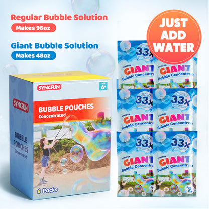 SYNCFUN Giant Bubble Solution (Up to 4.5 Gallons), 6 Pouches Concentrated Solution Refill for Bubble Machine, Wands, Blower, Easter, Outdoors Activity
