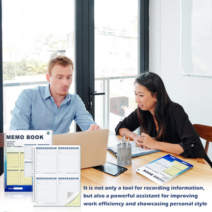LKTHSEEK Memorandum Forms Book 200 Sets Carbonless 2-Part Duplicate Memo Book 8.5x11 Inches Spiral Bound With Tear Off Line Suitable For Office Or School