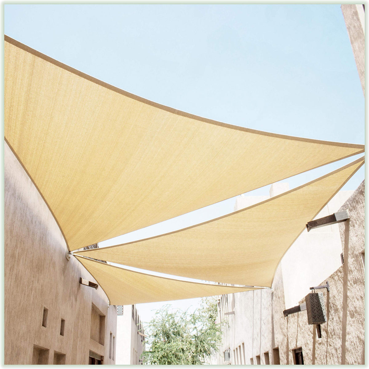 ColourTree 24' x 24' x 24' Beige Triangle CTAPT24 Sun Shade Sail Canopy Mesh Fabric UV Block UPF50 - Commercial Heavy Duty - 190 GSM - 3 Years Warranty ( We Make Custom Size )