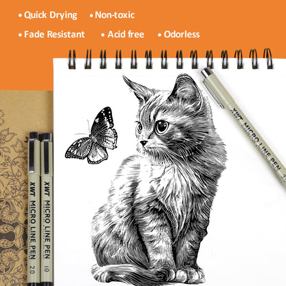 XWT 12+1 Fineliner Drawing Art Pens, Black Waterproof Pigment Ink Set for Artists, Sketching, Manga, Watercolor, Calligraphy, and Detail Outlining Archival Quality Inking Markers