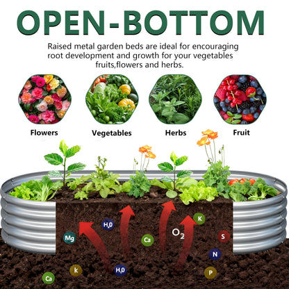 Yortrek Galvanized Raised Garden Bed Outdoor, 12x1.5x1ft Metal Heavy Duty Planter Boxes for Gardening, Easy Assemble Bottomless Small Oval Plant Container Kit for Vegetable, Flower, Fruit, Silver