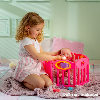 JC Toys Baby Doll Play Pen Gift Set for Keeps Playtime!|Fits Dolls up to 17" | Adjusts to Different Shapes | Play Accessories| Ages 2+, Pink