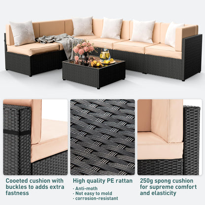 Pamapic 7 Pieces Outdoor Sectional Furniture，Wicker Patio sectional Furniture Sets，All-Weather Rattan Sectional Sofa Conversation Set with Coffee Table and Washable Couch Cushions Covers