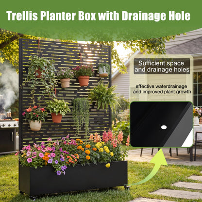 Amacv Metal Raised Garden Bed with Wheels and Trellis,73"x47"x16" Planter Box for Climbing Plants, Vegetables & Vines, Features Privacy Screen and Drainage Holes
