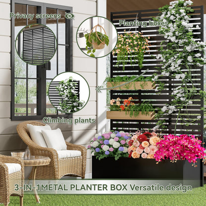 COFaR 71" Tall Metal Planter Box with Trellis & Privacy Screen, Steel Raised Garden Bed with Drainage Holes & Adjustable Feet, Outdoor Planter for Climbing Plants, Patio, Deck, Balcony (Slatted)