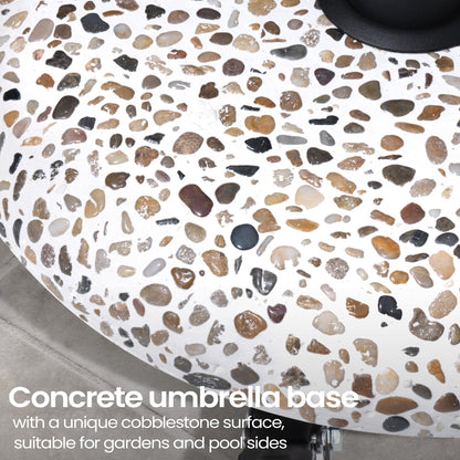 VredHom 45lbs Patio Umbrella Base with 4 Wheels, Round Cobblestone Concrete Stand, Heavy Duty Market Umbrella Stand for Outdoor