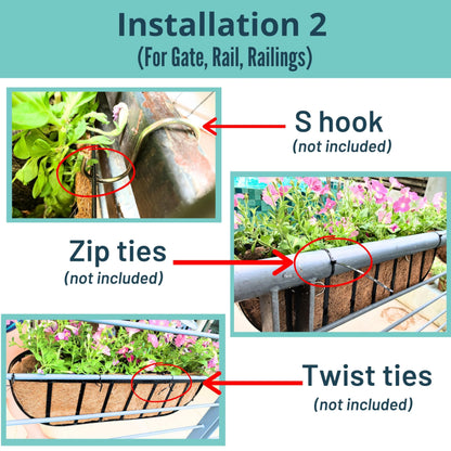LaLaGreen Deck Railing Planter Box - 2 Pack, 36 Inch Large Wall Planters for Outdoor Plants, Window Flower Boxes Attach House with Coco Liners Metal Horse Troughs Fence Balcony Patio Porch Over Rail