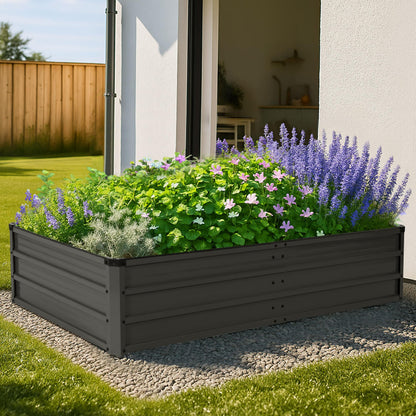 NUU GARDEN Rectangular Galvanized Raised Garden Bed for Gardening Elevated Planting Metal Planter Box Outdoor Patio Planting Bed for Vegetables Flowers Herb, Dark Gray