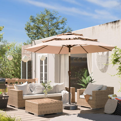 Ayge 9FT 3-Tier Large Outdoor Patio Umbrella Market Table Umbrella-UV Resistant,Easy Push Button Tilt and Crank,8 Sturdy Fiberglass Ribs Heavy-Duty Pool Umbrella for Deck,Backyard,Garden,Yard,Beige