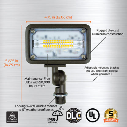 Newhouse Lighting WW15BRZ 16-Watt Outdoor Die-Cast Aluminum LED Wall Wash Flood, Weatherproof Landscape Lighting 1500 Lumens, 3000K Warm White, 120V, 1/2" Knuckle Mount, Bronze