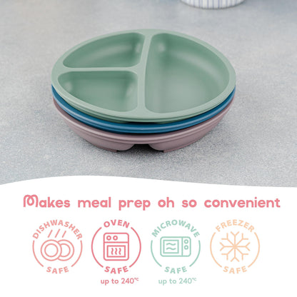 ChériKid Toddler Plates - FEATURES SUPER STRONG QUADRUPLE SUCTION - 100% Food Grade Silicone Baby Plates with Suction - Unbreakable Divided Kids Plates, Baby Essentials Dishes