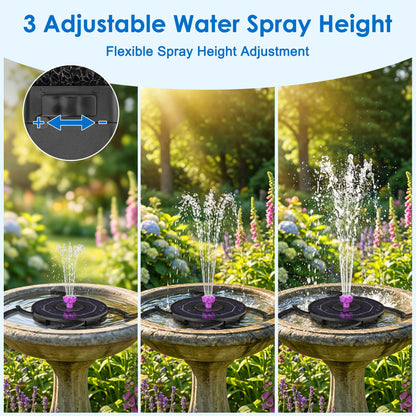 VOROSY Solar Powerd Fountain, Works in Cloudy with 2000mAh Battery Backup, Solar Bird Bath Fountain with 4 Adjustment Rods, 7 Nozzles, Outdoor Water Fountain for Brid Bath, Garden, Pool, Pond