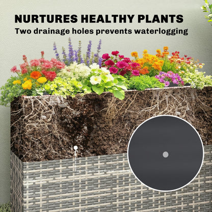 Outsunny Tall Rectangular Planter with Removable Liner, PE Wicker Large Planters for Outdoor Plants, Freestanding Indoor Outdoor Planter Box with Drainage Holes for Flowers, Vegetables, Gray