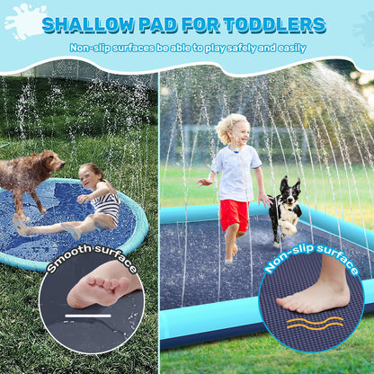 Bilibara 107'' Splash Pad for Dogs, Non-Slip Sprinkler for Kids, Square Splash Pad for Kids Ages 4-8, Splash Pads for Toddlers 1-3, Dog Sprinkler Shallow Pool, Outdoor Water Toys for Backyard, Teal