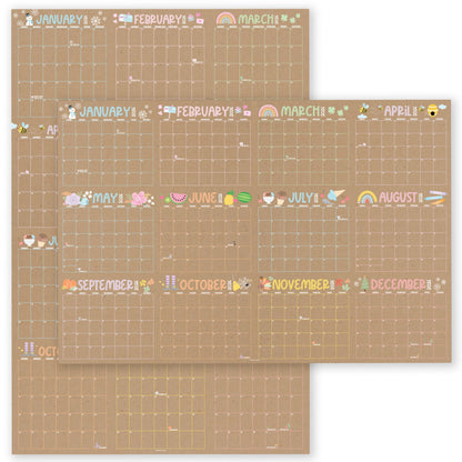 Hadley Designs Yearly Wall Calendar 2026 Large - 12 Month Dry Erase Calendar for Wall, Double-Sided, Reversible, Erasable, Reusable, Full Year Long Annual Planner - Kraft Pastel
