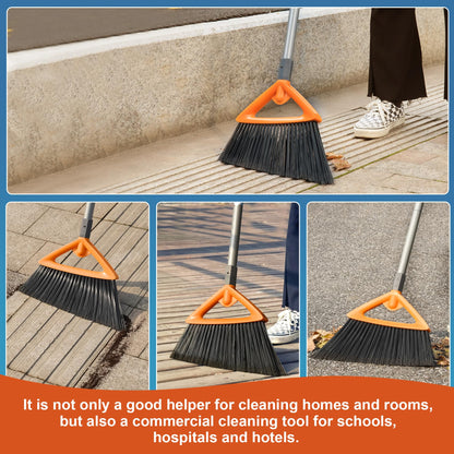 CLEANHOME Outdoor Brooms for Sweeping Patio, Commercial Grade Heavy Duty Broom with Stiff Bristle for Sweeping Garage,Deck,Kitchen,Straw, Outside Broom for Cleaning Pet Hair,Weeds,Leaves,Grey