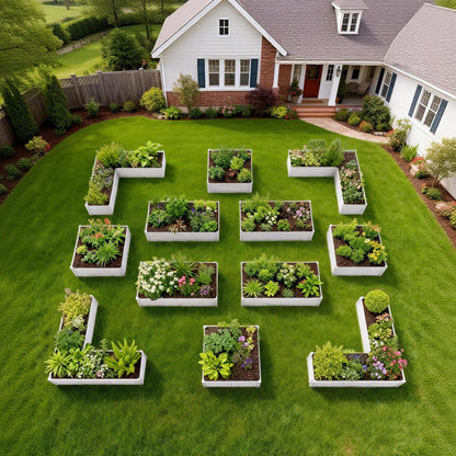 A ANLEOLIFE Set of 12 18 Inch Tall Raised Garden Beds Kit, L-Shaped, Square & Rectangular Metal Planters for Flexible Backyard Layouts, Antique White