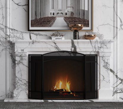 Fire Beauty Fireplace Screen 3 Panel Wrought Iron 48"(L) x 29"(H) Spark Guard Cover(Black)