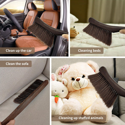 Hand Broom Brush, Dust Brush for Cleaning, Wood Block Hand Brush, Soft Bristle Cleaning Brush for Car Bed Furniture Clothes Garden Couch Draft (Curved Handle)
