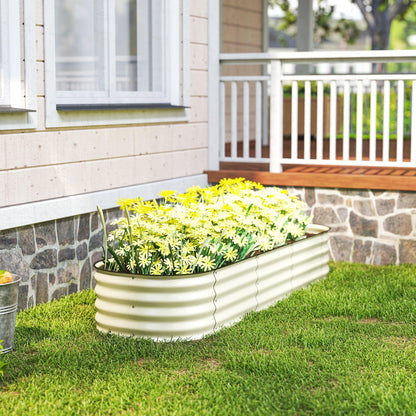 Outsunny 6.5' x 2' x 1' Galvanized Raised Garden Bed Kit, Outdoor Metal Elevated Planter Box with Safety Edging, Easy DIY Stock Tank for Growing Flowers, Herbs & Vegetables, Cream