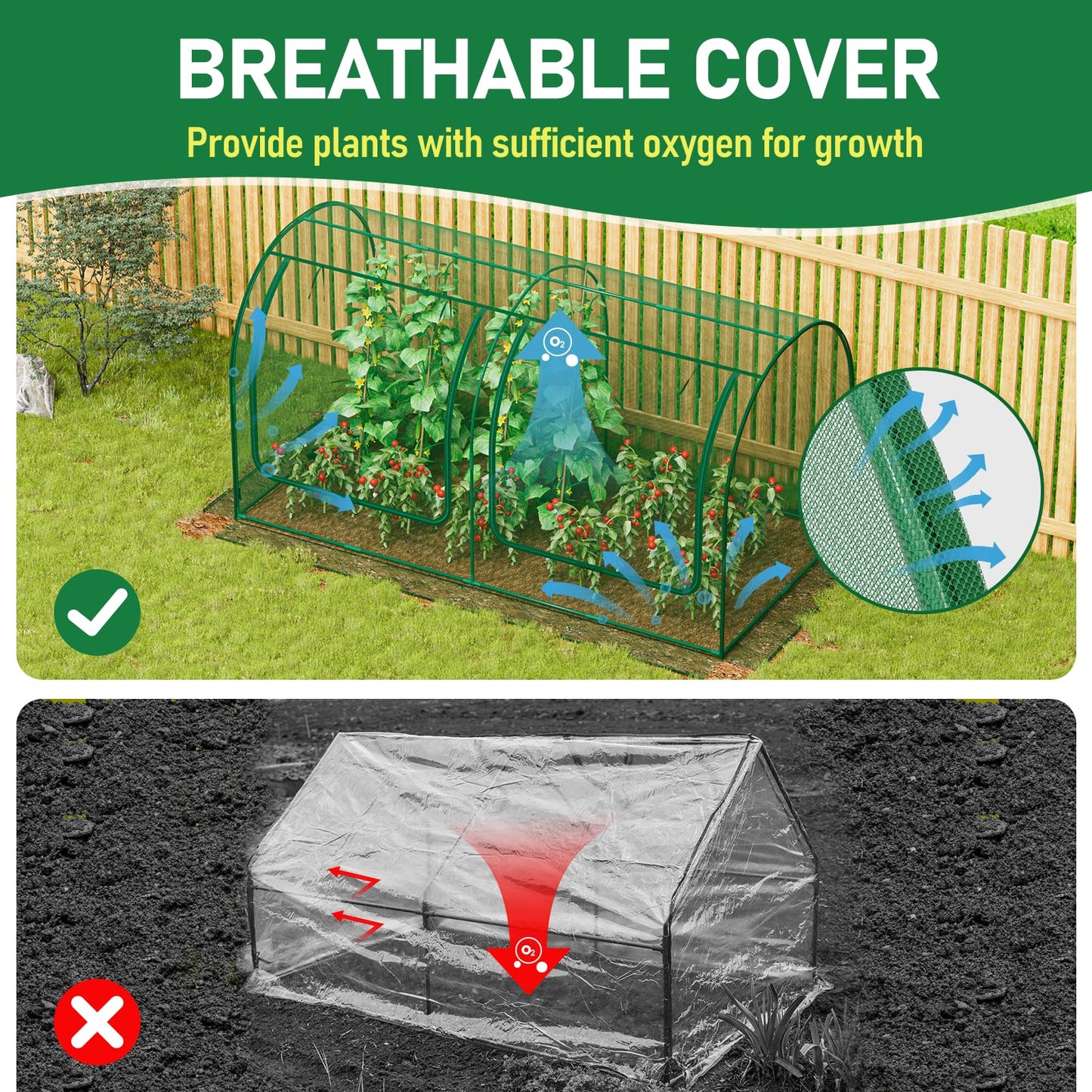 SPECILITE 98x49x49in Garden Plant Netting Mesh Cover for Raised Bed with Roll-up Zipper Door for Vegetables Fruits, Large Tunnel Gardening Net, Green
