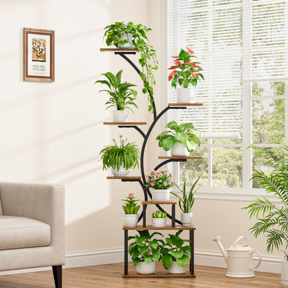 POZILAN Plant Stand Indoor with Grow Lights, 8 Tiered Tall Plant Shelf for Indoor Multiple Plants, Metal Large Flower Holder Display Rack for Living Room, Garden, Patio