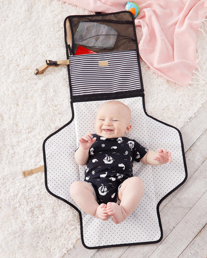 Skip Hop Pronto Signature Portable Changing Mat, Cushioned Diaper Changing Pad with Built-in Pillow, Black Stripe