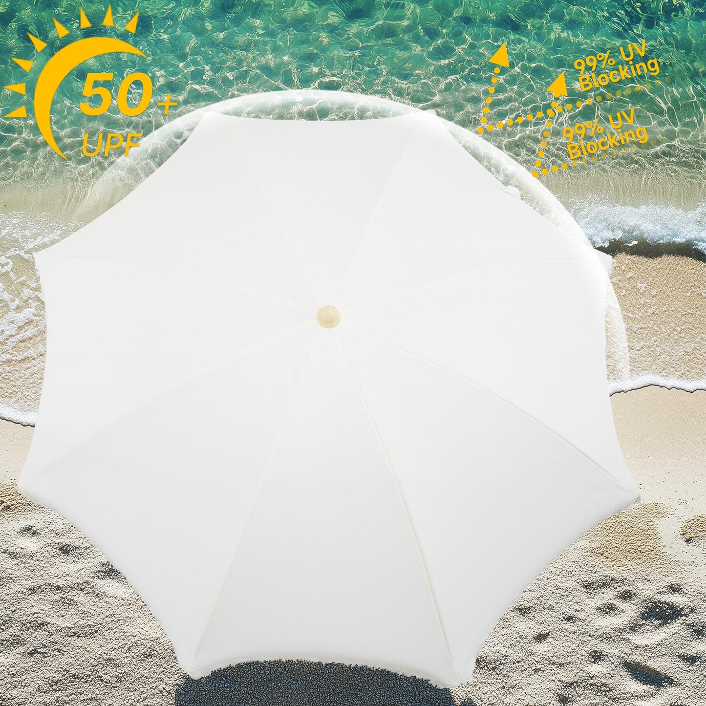 Kbrellaoutlets Patio Fringe Umbrella with UPF 50+ Protection,8 Ribs and Push Button Tilt,Outdoor Beach Umbrella For Garden, Courtyard,Pool,Outside