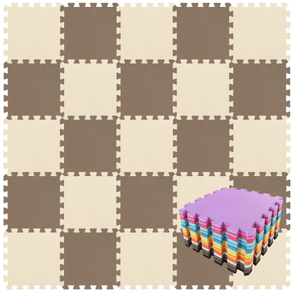qqpp EVA Rubber 18 Tiles Interlocking Puzzle Foam Floor Mats - Baby Play Mat for Playing | Exercise Mat for Home Workout. Brown, Beige. QC-FJb18N
