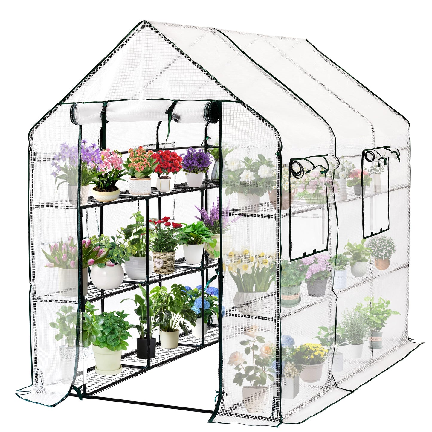 SUNGIFT Greenhouse for Outdoors, Walk-in Greenhouses 56 x 85 x 77 Inch, Portable Green House 3 Tiers 20 Shelves for Garden, Patio, Backyard, White