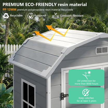 6x4.5 ft Resin Storage Shed with Floor, Outdoor Garden Shed for Backyard, Large Plastic Storage Shed with Double Doors, Weatherproof Tool Shed for Bike, Patio, Lawn