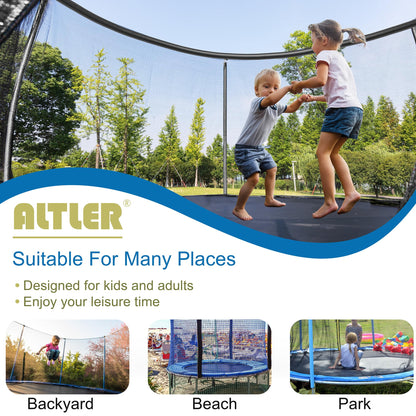 ALTLER Trampoline 12FT 14FT Enclosure Net Outdoor Jump for Kids and Adults Round ASTM Approved Heavy-Duty Bounce Mat with Enhanced Weight Capacity