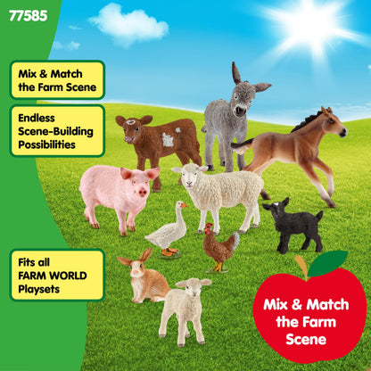 Schleich Farm World - 10PC Farm Animal Bundle with Chicken, Pig, Horse Figurines - Barnyard Starter Set with Baby Animal Figures - Durable Educational Toys for Imaginative Play - Kids Ages 3+ | 77585