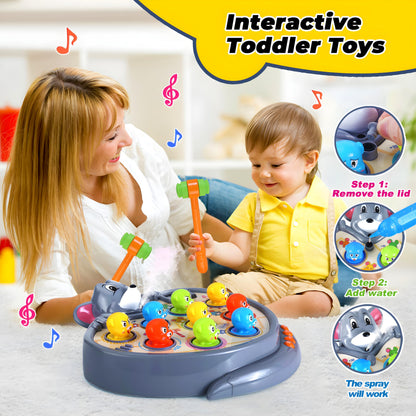 Yerloa Game for Toddlers 2 3 4 5 Year Old Boy Toys Christmas Unique Gift Kids Toys Ages 2-4 4-6 2-3 3-5 4-8 Interactive Learning Educational with Spray 2 Hammers, 5 Modes, 9 Music & Light