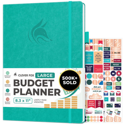 Clever Fox Budget Planner Large – Expense Tracker Notebook. Monthly Budgeting & Bill Organizer, Finance Logbook & Accounts Book, A4 (Aquamarine)
