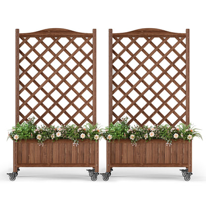 ScienGarden Upgraded 2-Pack 50" Tall Trellis Planter Box with Wheels, 49.8"H × 27.6"W × 13.0"D Solid Fir Wood Raised Garden Bed & Lattice Privacy Screen, Rolling Planter with Drainage for Patio/Garden