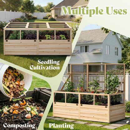 AMERLIFE Raised Garden Bed with Hinged Fencing and Trellis, 18 Inch Deepened Wood Planter Box, 2 PCS Flip-up Front Panel, Easy Assembly, Ideal for Seed Starting and Growing Vegetables & Fruits