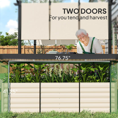 Outsunny 7.3 x 3.4 x 2 ft Galvanized Raised Garden Bed with Crop Cage Plant Protection Net and Shade Cloth Roof, Metal Planter Box with Cover for Vegetables, Flowers, Herbs, Beige