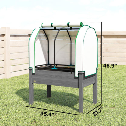 Outsunny Raised Garden Bed with PE Greenhouse Cover Outdoor Elevated Wood Planter Box for Herbs and Vegetables, Use for Patio, Backyard, Balcony, 35 x 22 x 47 inch, Dark Gray