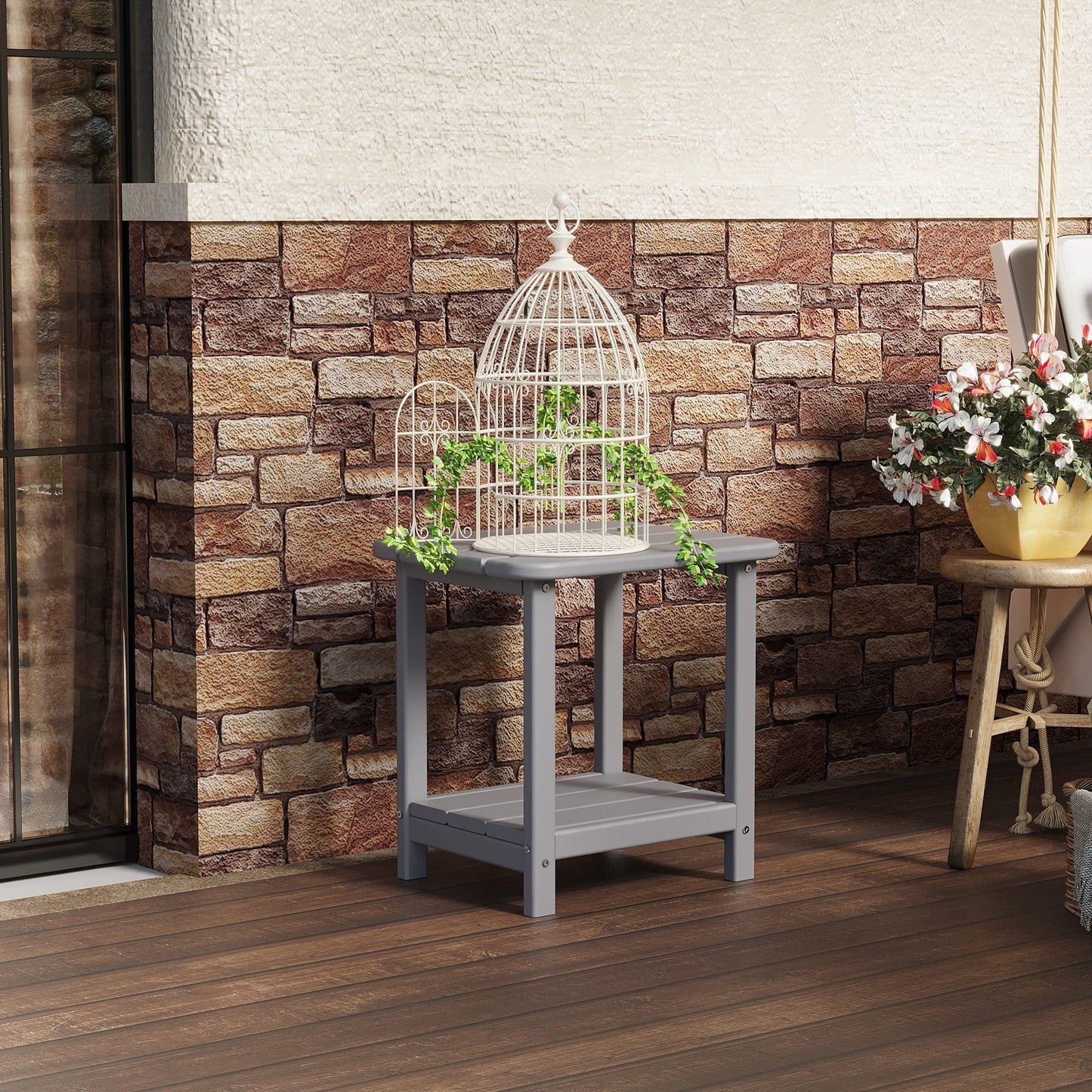 Sundale Outdoor 18" Small Side Table, Patio HDPE All Weather Small Adirondack End Table Water Resistant 2 Tier Rectangular Outside Table for Pool, Garden, Beach, Grey